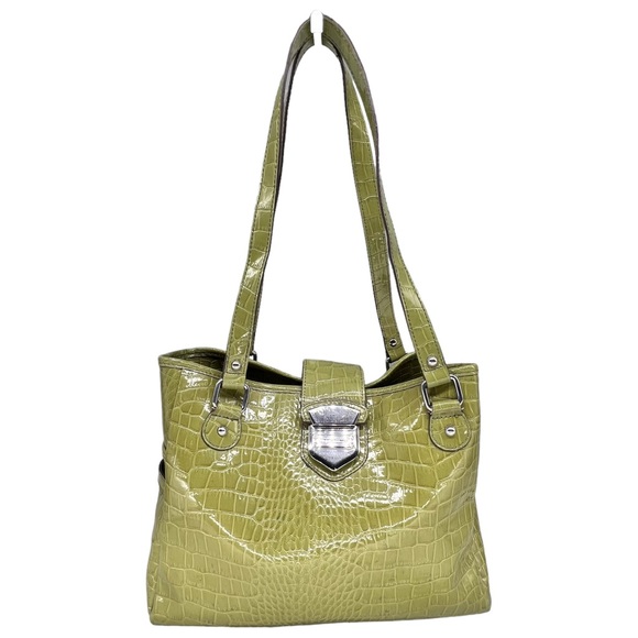 LIZ CLAIBORNE LIME GREEN FAUX ALLIGATOR HANDBAG SHOULDER BAG - Picture 14 of 15